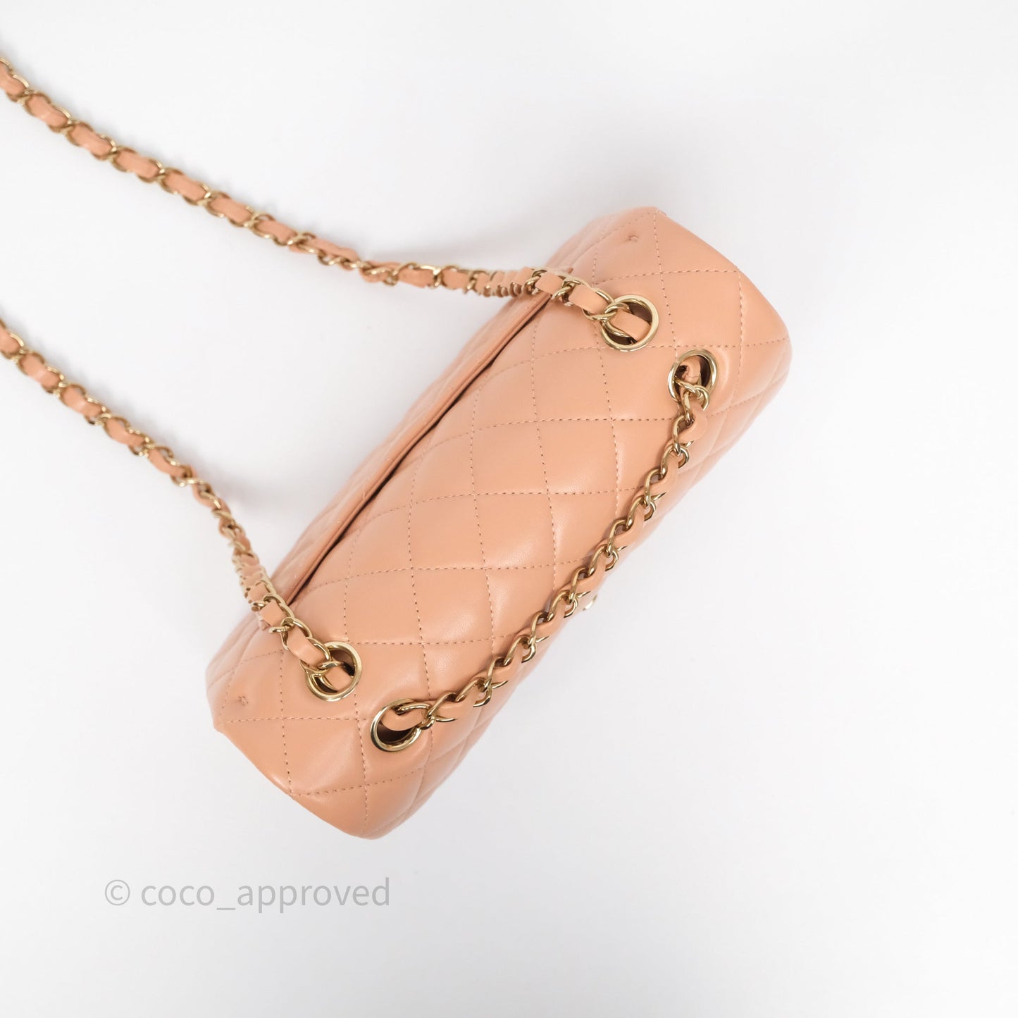 Chanel Small Classic Flap Quilted Dark Peach Beige Lambskin Gold Hardware