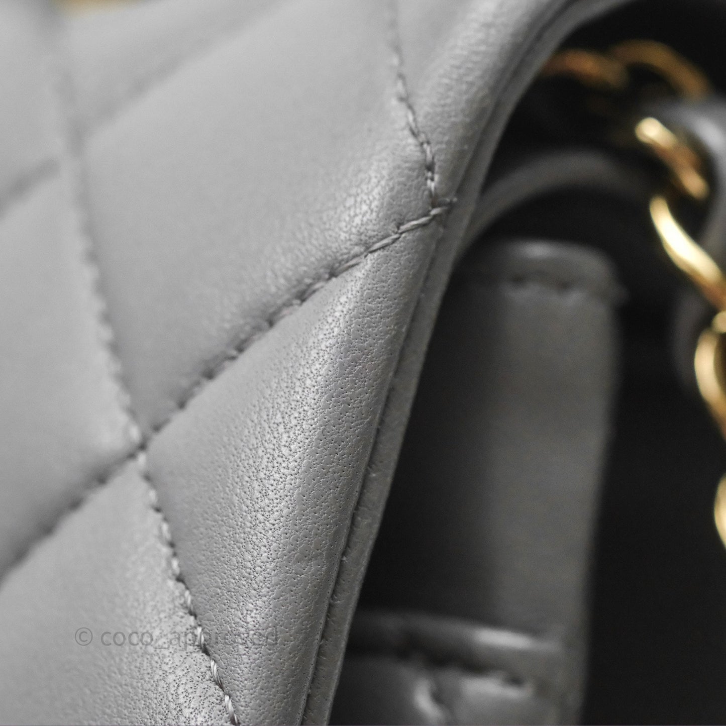 Chanel Classic M/L Medium Flap Quilted Grey Lambskin Gold Hardware