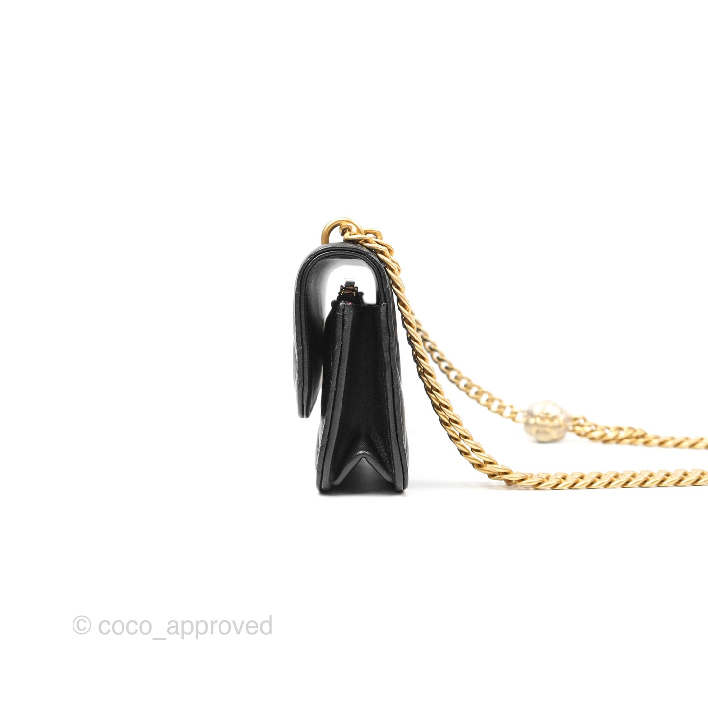 Chanel Mini WOC Phone Holder with Camellia Adjustable Chain Black Lambskin