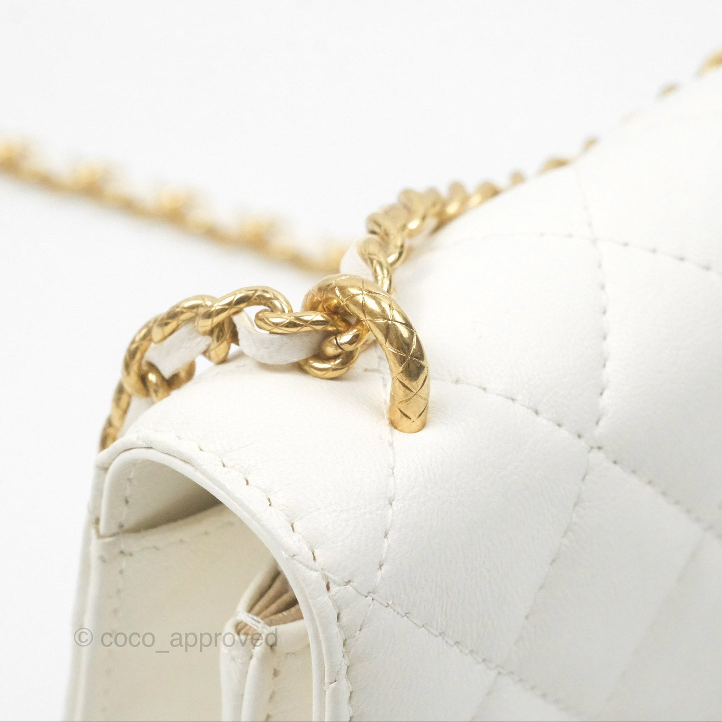 Chanel Dynasty Phone Holder with Chain White Ivory Lambskin Aged Gold Hardware