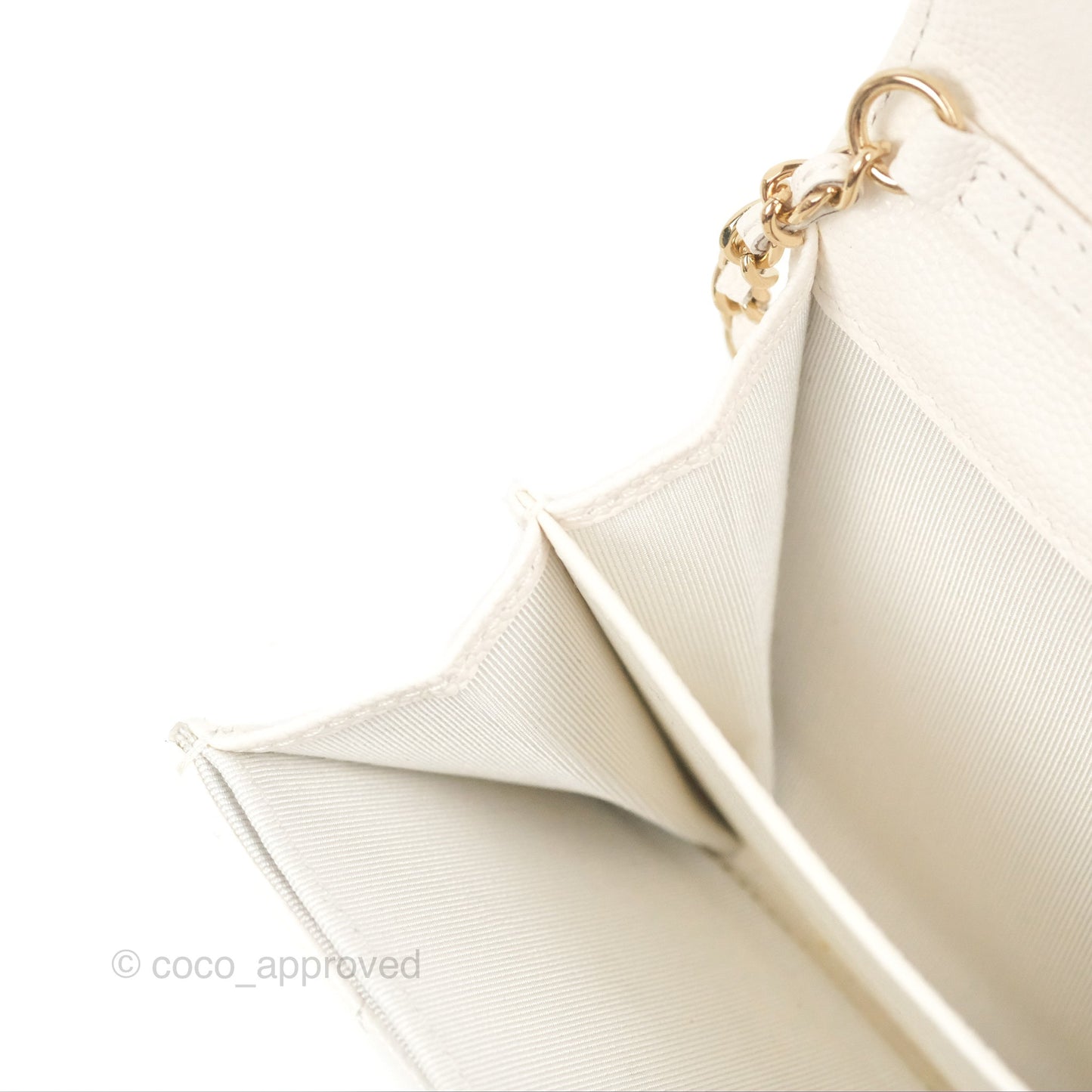 Chanel Mini Wallet With Chain White Caviar Gold Hardware