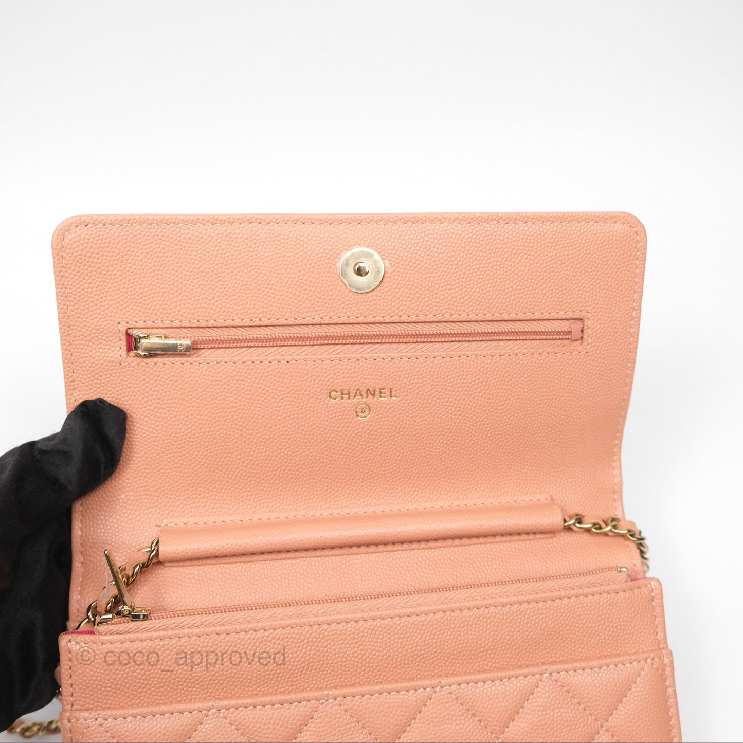 Chanel Quilted Wallet On Chain WOC Rosy Beige Caviar Gold Hardware