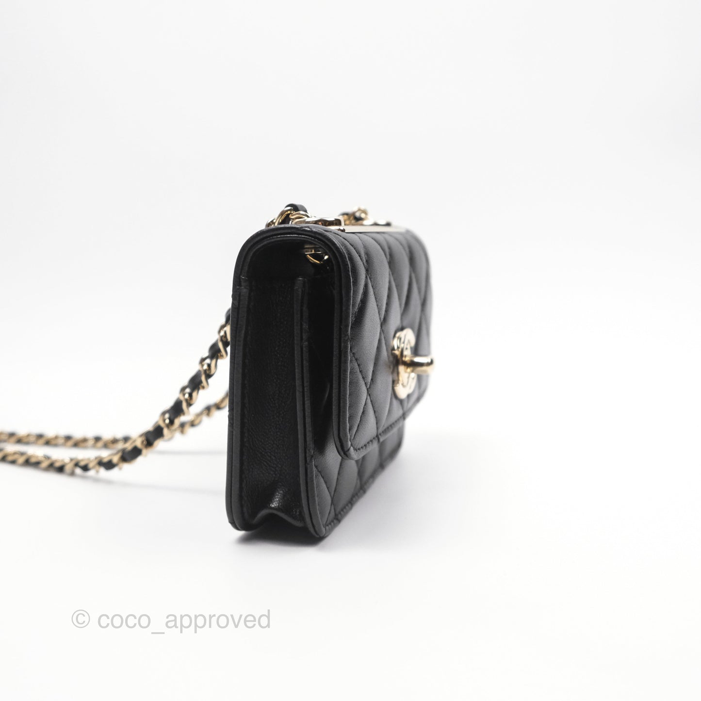 Chanel Mini Quilted Trendy CC Card Holder With Chain Black Lambskin Gold Hardware