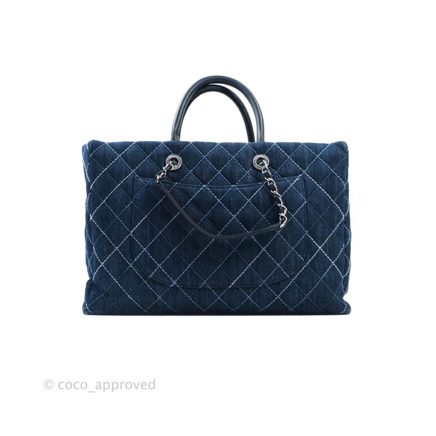 Chanel Quilted Large Coco Handle Shopping Tote Denim Silver Hardware