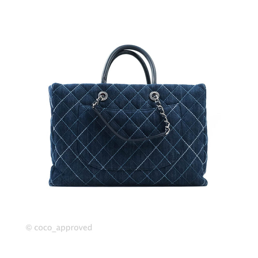 Chanel Quilted Large Coco Handle Shopping Tote Denim Silver Hardware