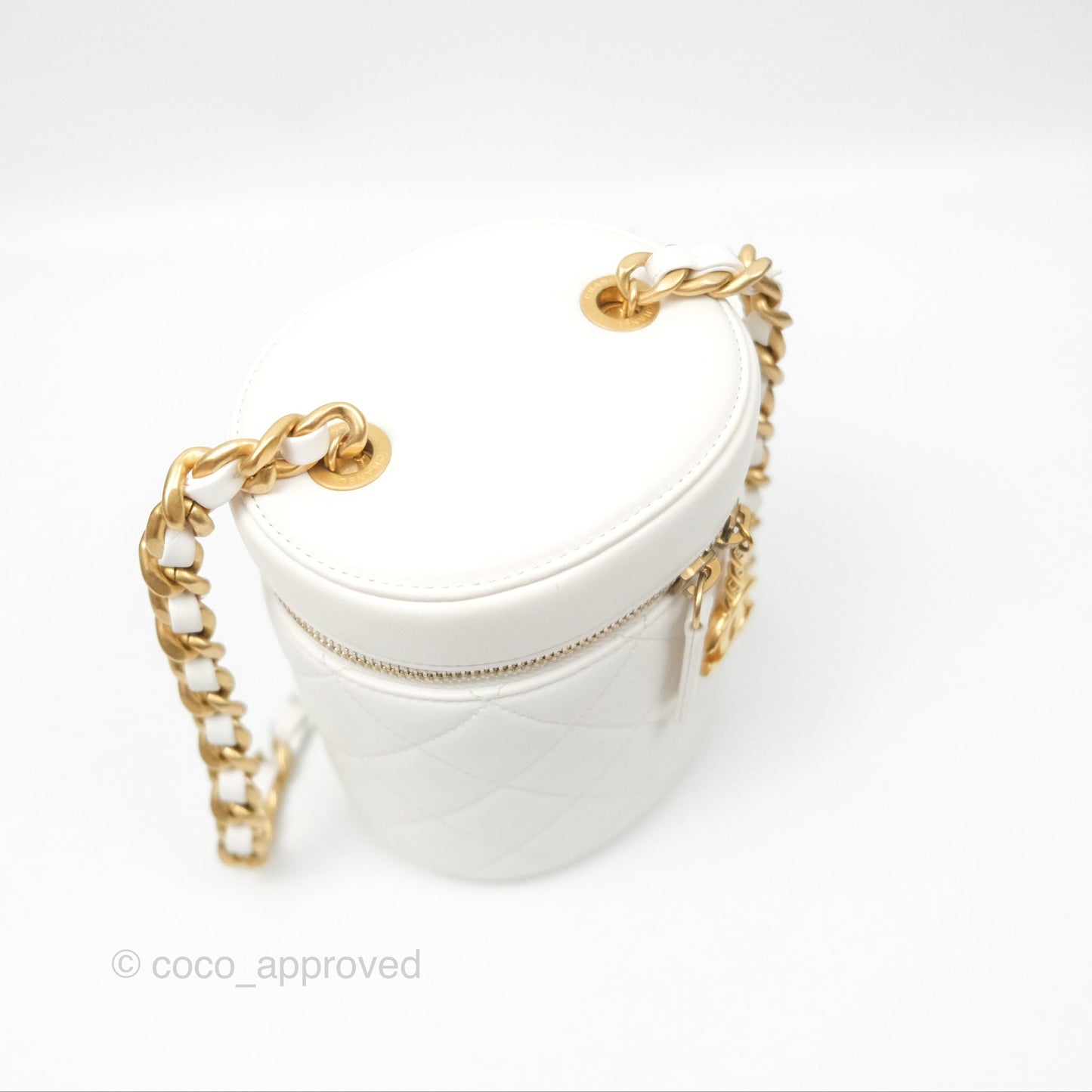 Chanel Vanity Case With Chain Shoulder Bag Quilted Calfskin Leather White
