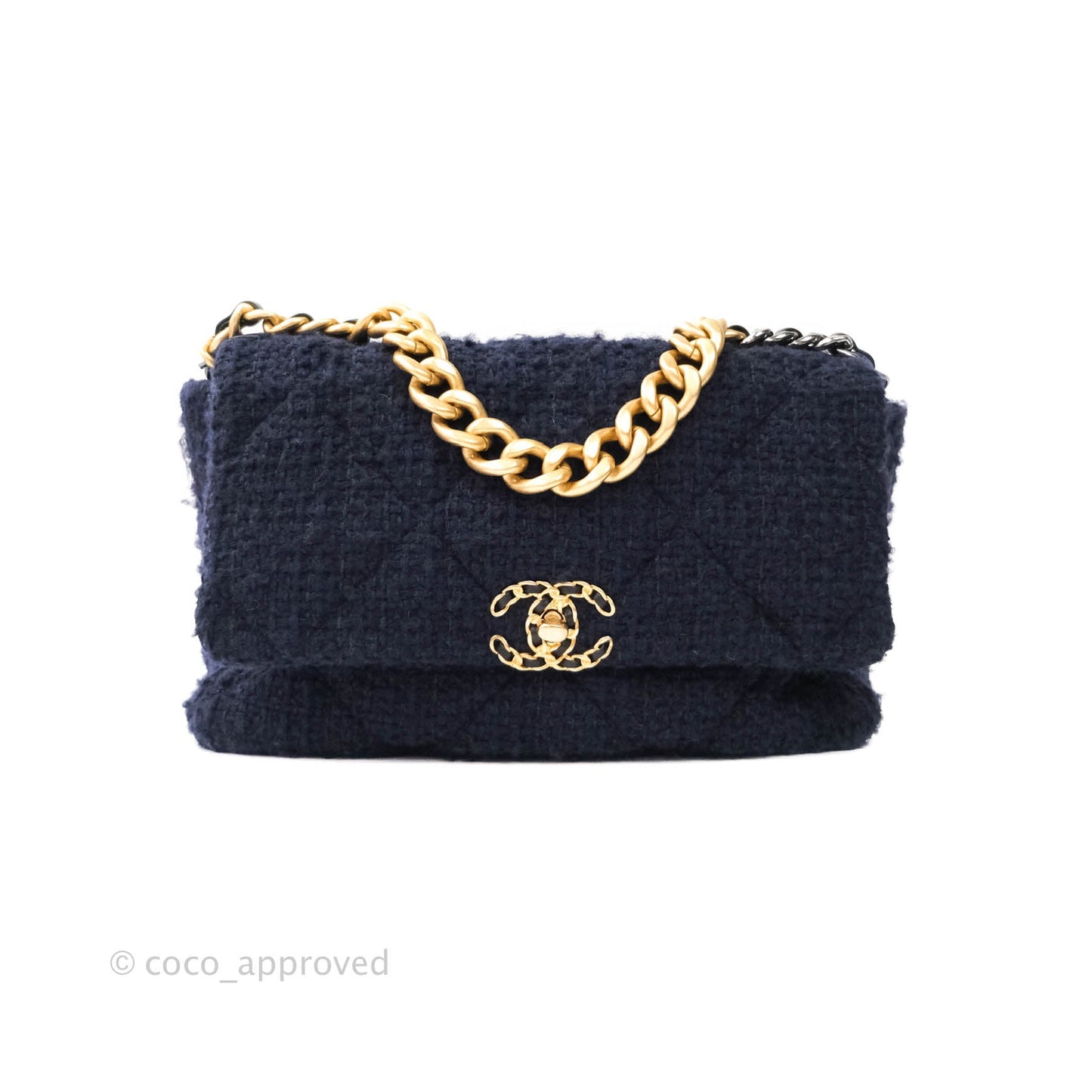 Chanel 19 Medium Tweed Navy Mixed Hardware