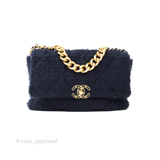 Chanel 19 Medium Tweed Navy Mixed Hardware