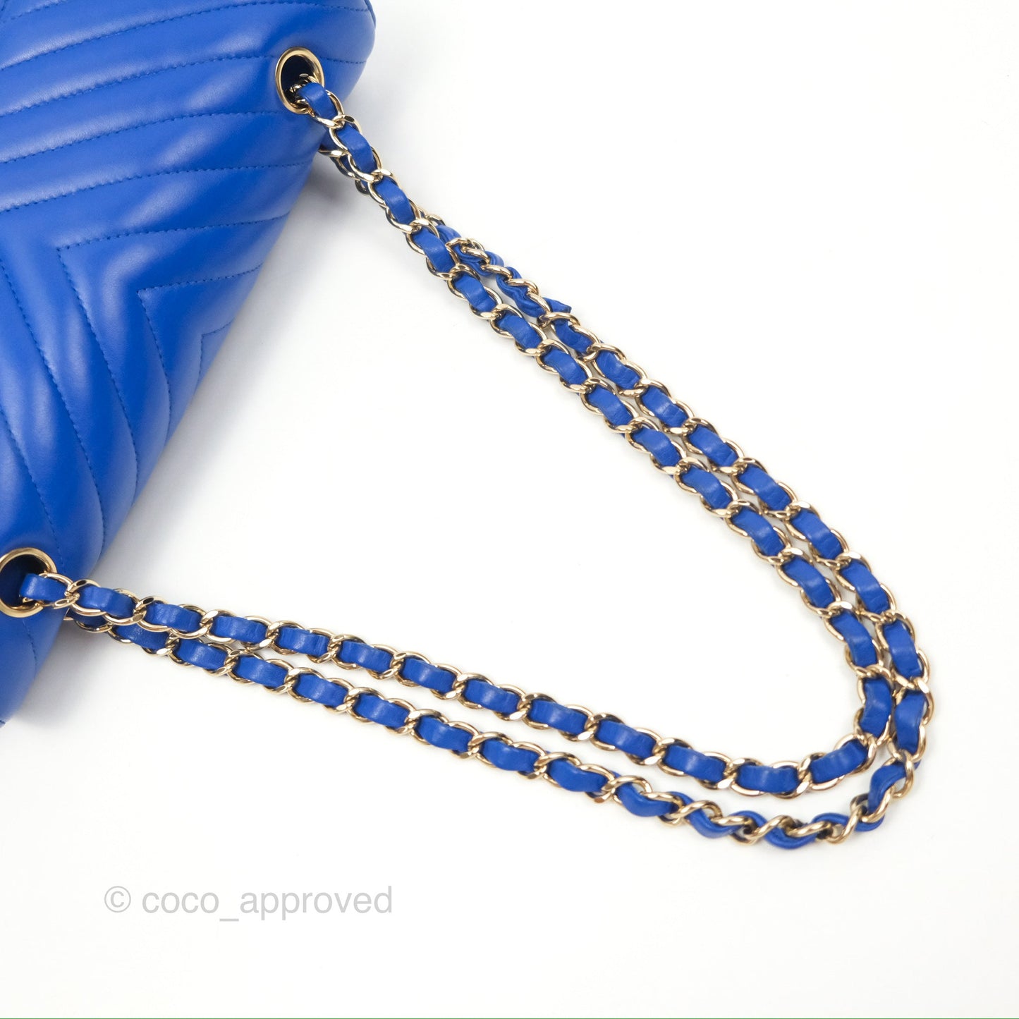 Chanel Medium Classic Flap Chevron Blue Lambskin Gold Hardware