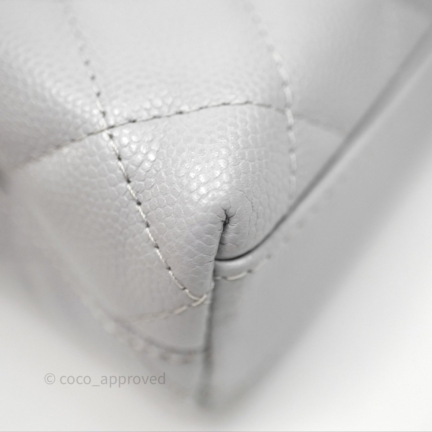 Chanel Coco Handle Clutch with Chain Quilted Light Grey Caviar Gold Hardware