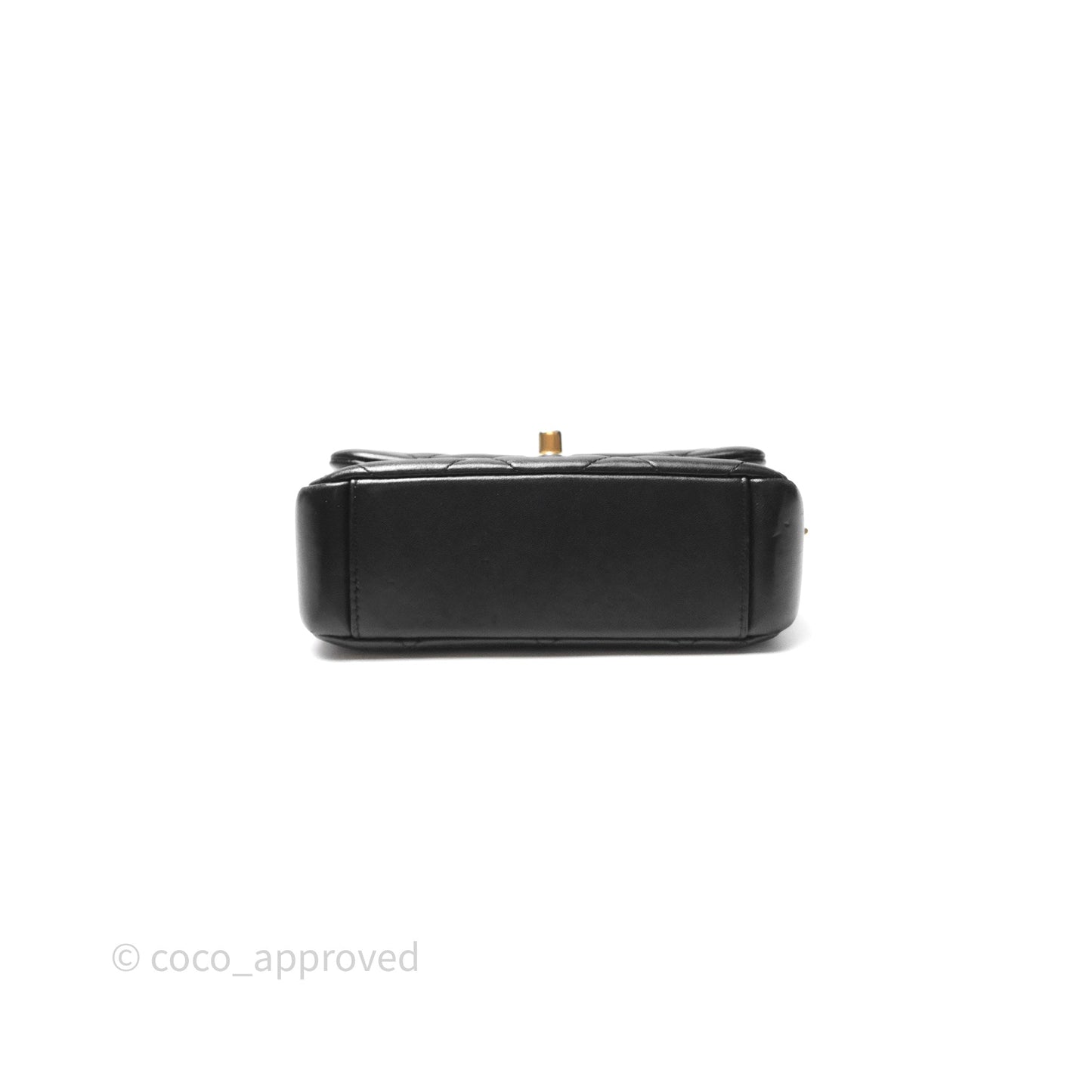 Chanel Logo Mini Square Flap Bag Black Lambskin Aged Gold Hardware 21B