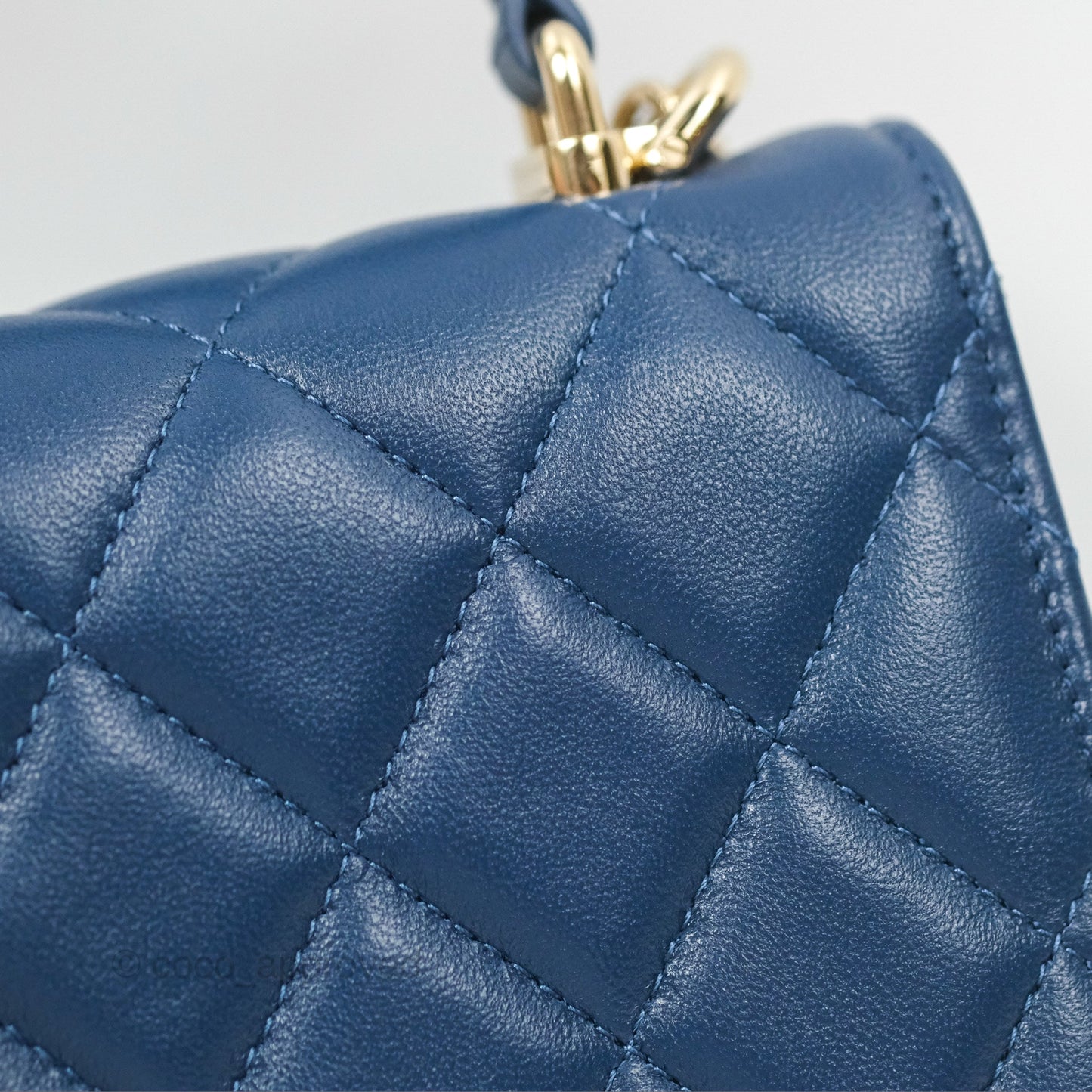 Chanel Mini Handle Clutch With Chain Navy Lambskin Gold Hardware