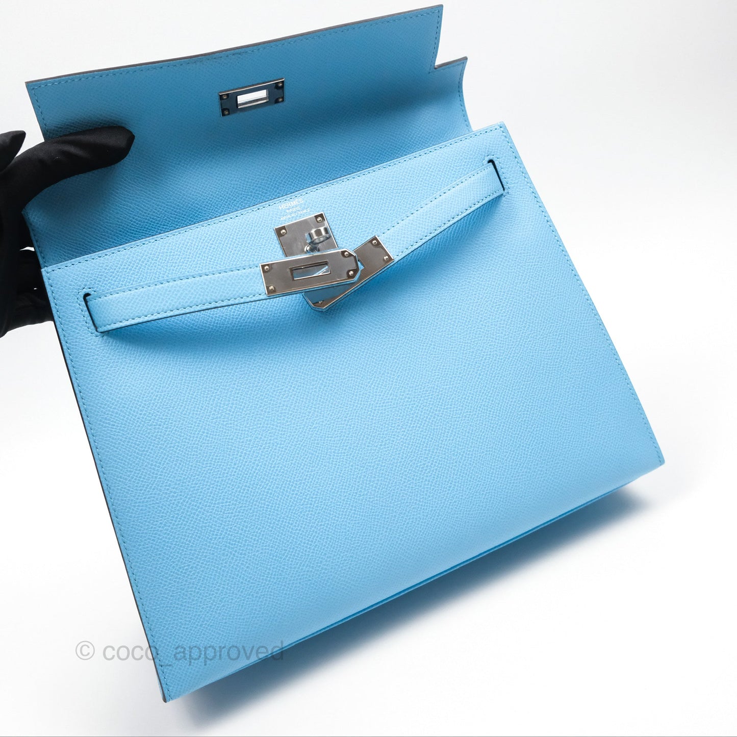 Hermès Sellier Kelly 28 Celeste 7N Epsom Palladium Hardware