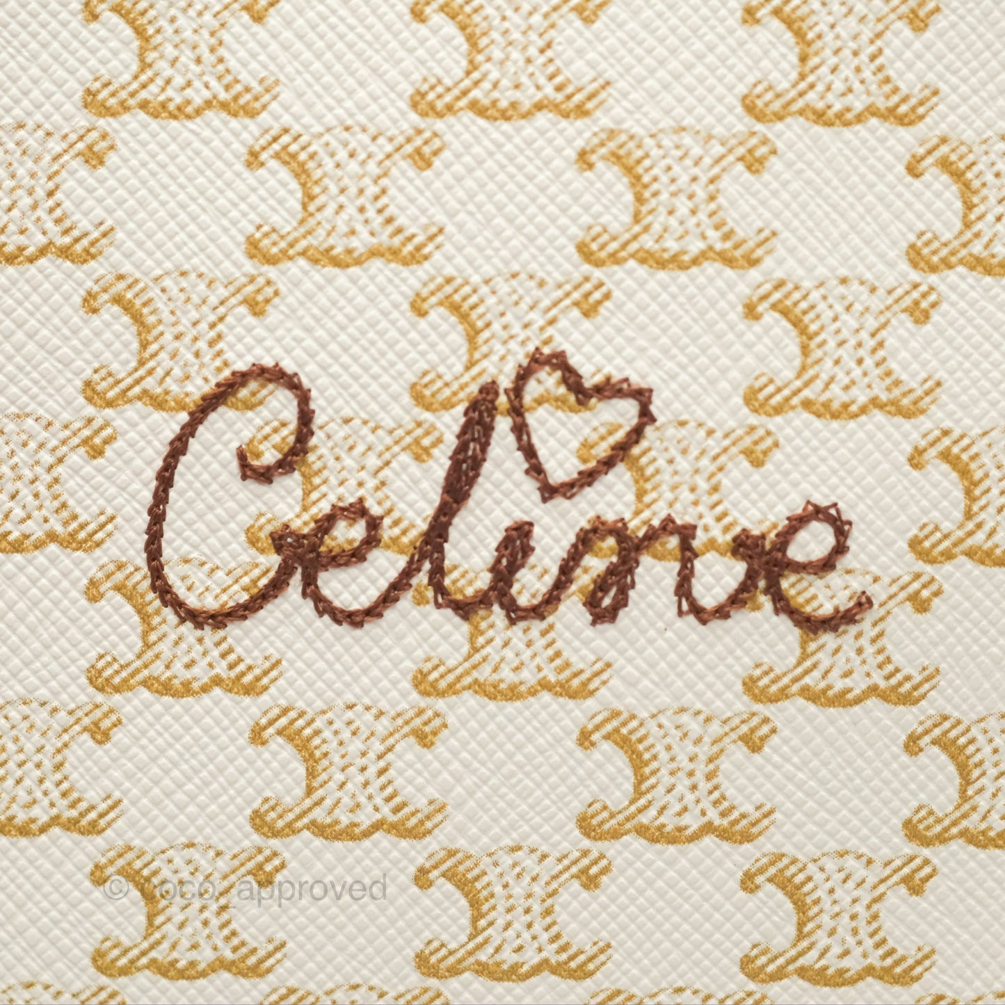 Celine Round Purse on Strap Triomphe Canvas White Tan