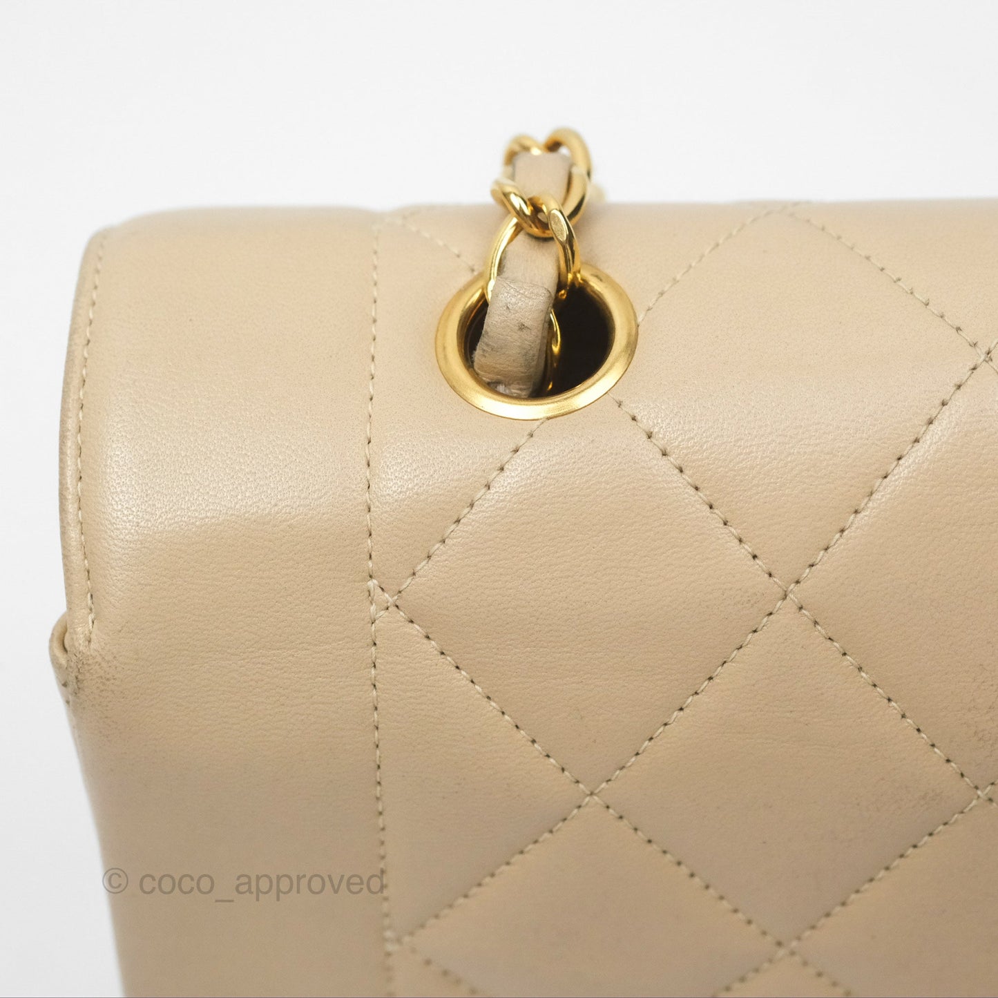 Chanel Vintage Small Quilted Classic Diana Flap Bag Beige Lambskin 24K Gold Hardware