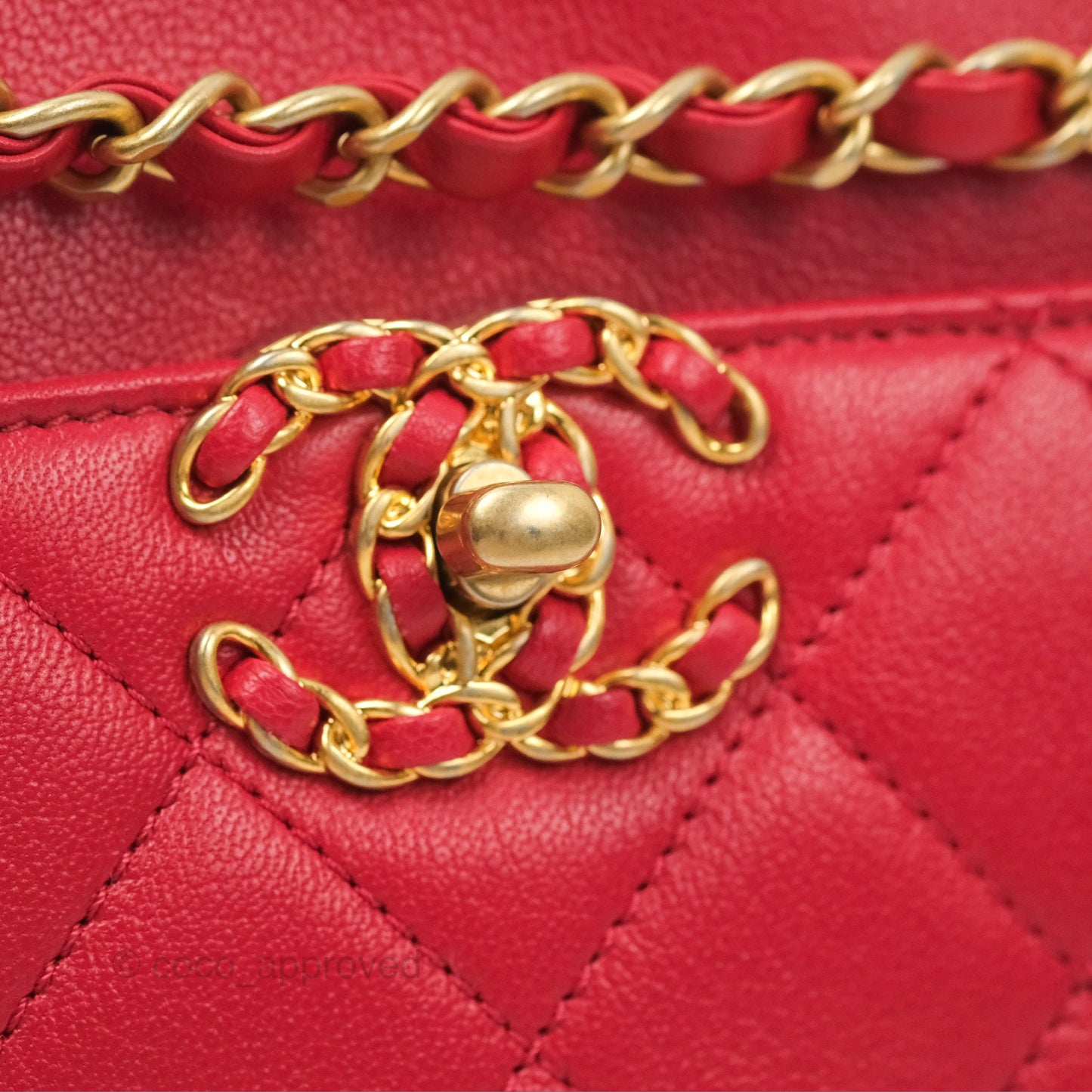 Chanel Chain Infinity Camera Case Red Goatskin Aged Gold Hardware