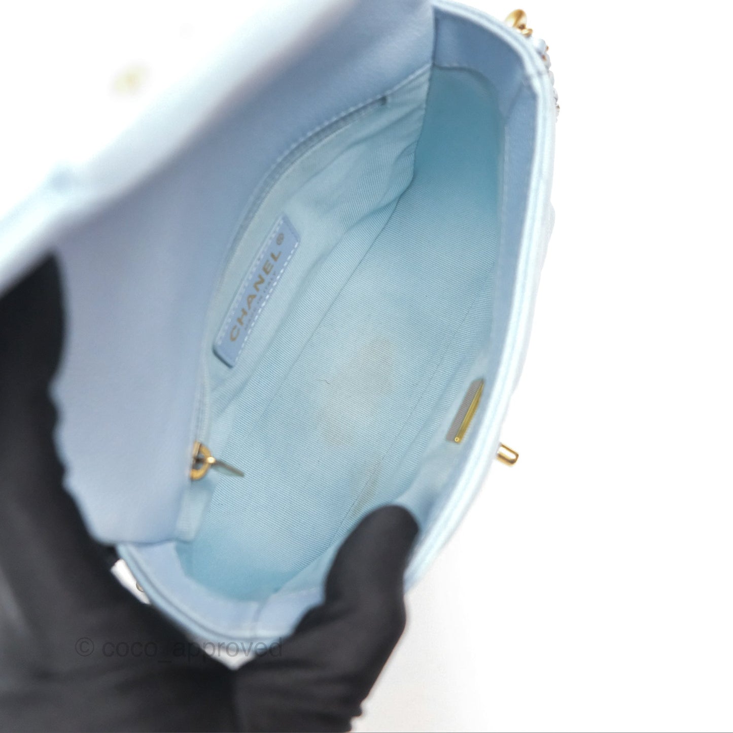 Chanel Quilted My Perfect Mini Iridescent Blue Caviar Aged Gold Hardware