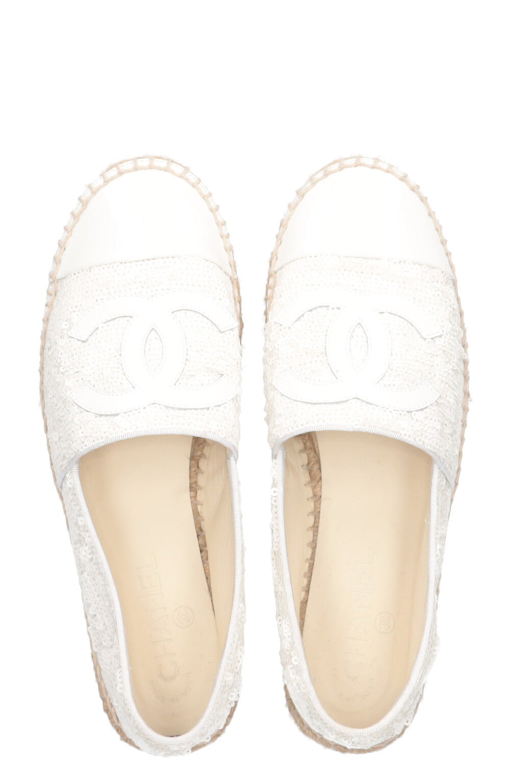 CHANEL Espadrilles Sequin Patent White