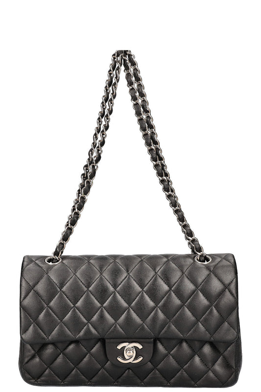 CHANEL Double Flap Bag Medium Black Silver