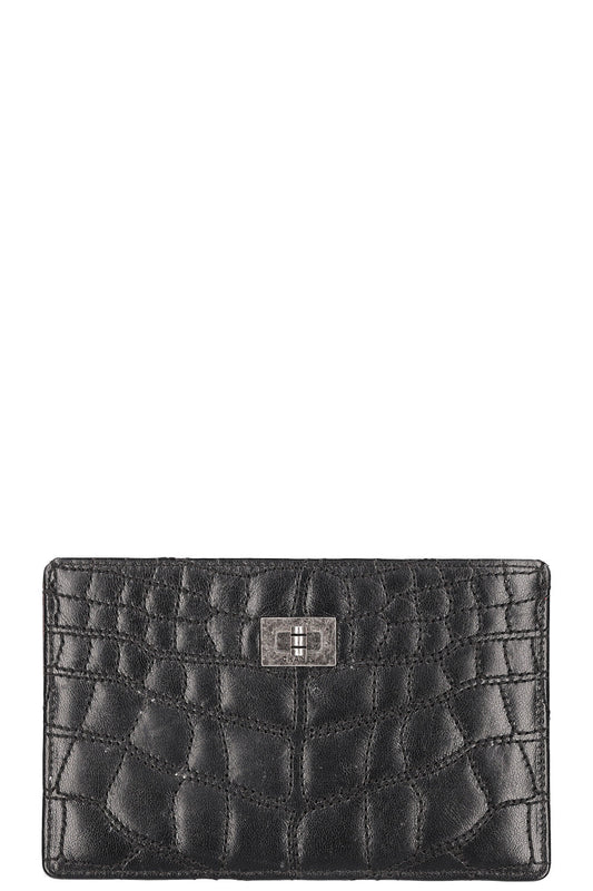 CHANEL 2.55 Document Holder Croc Embossed Black