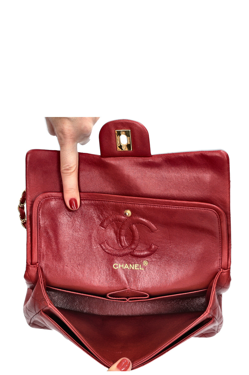 CHANEL Vintage Double Flap Bag Small Red