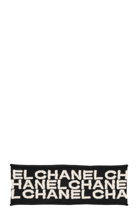 CHANEL Headband Knit Black White