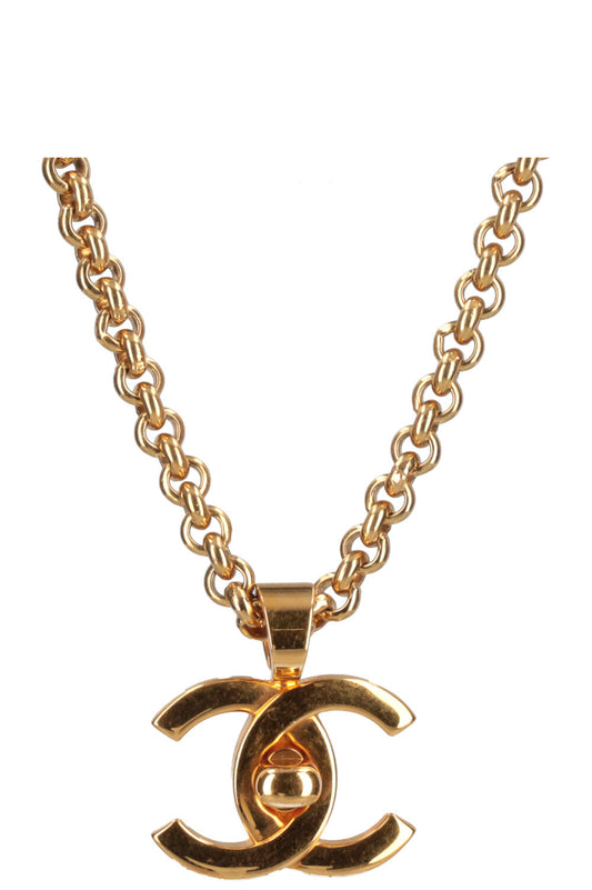 CHANEL CC Turnlock Necklace Gold 1996