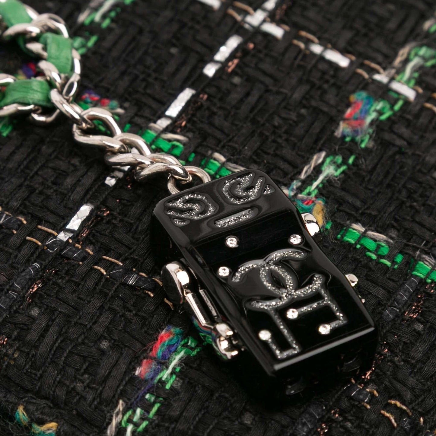 Chanel CC Quilted Boucle Tweed Robot Charm Wallet On Chain