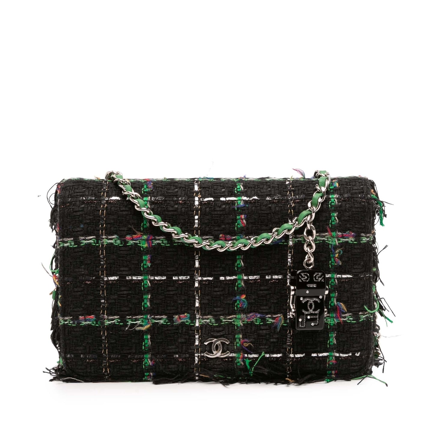Chanel CC Quilted Boucle Tweed Robot Charm Wallet On Chain