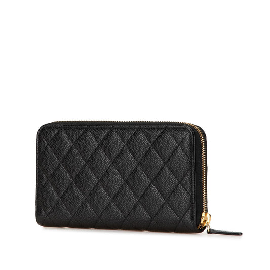Chanel CC Quilted Caviar Zip Around Wallet