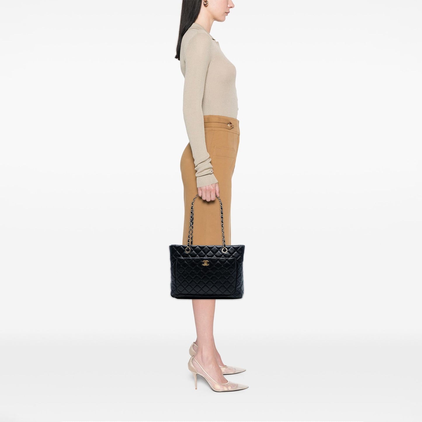 Chanel CC Quilted Lambskin Front Pocket Shopping Tote