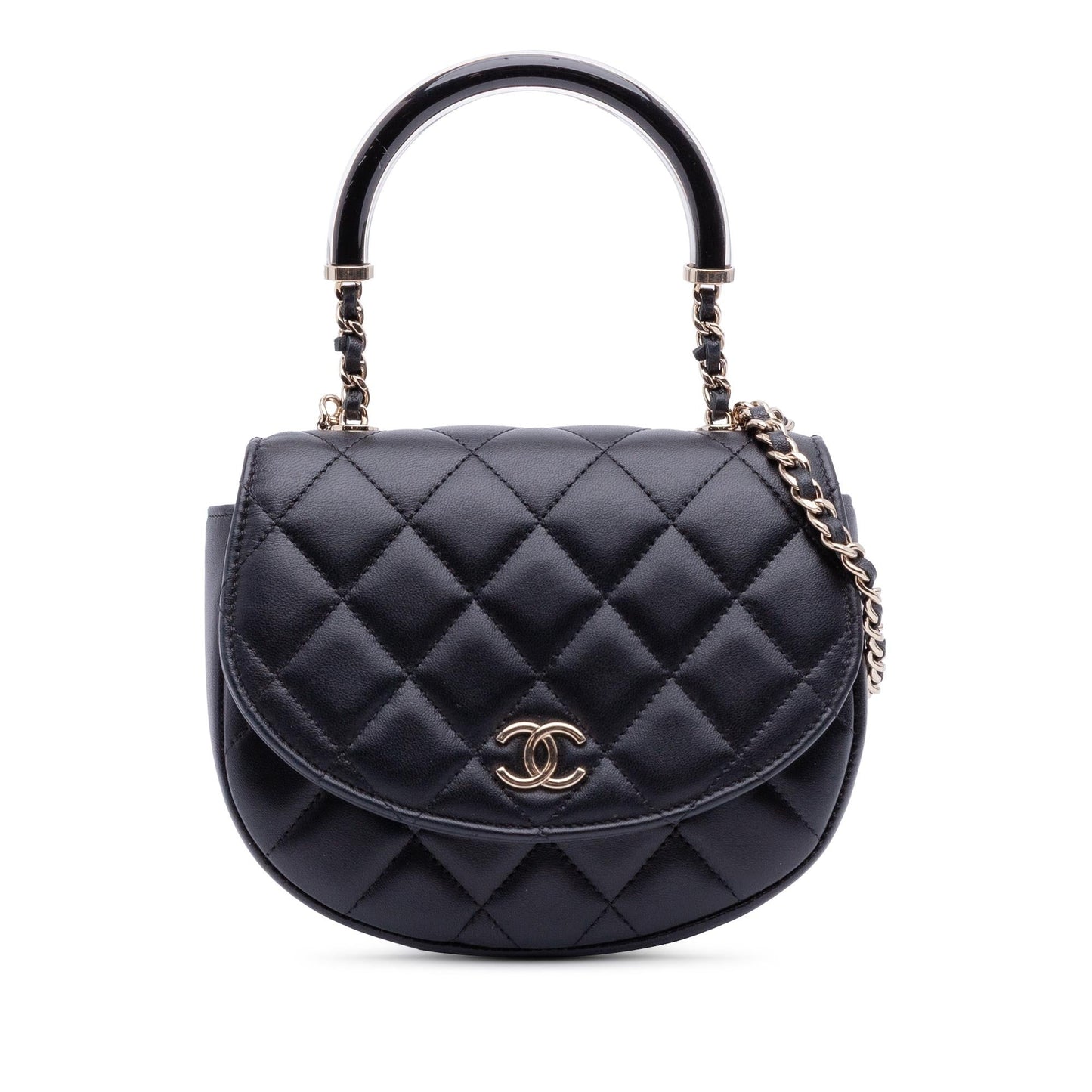 Chanel CC Quilted Lambskin Half Moon Top Handle Flap