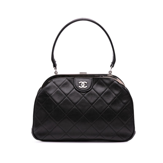Chanel CC Quilted Lambskin Kiss Lock Frame Top Handle Bag