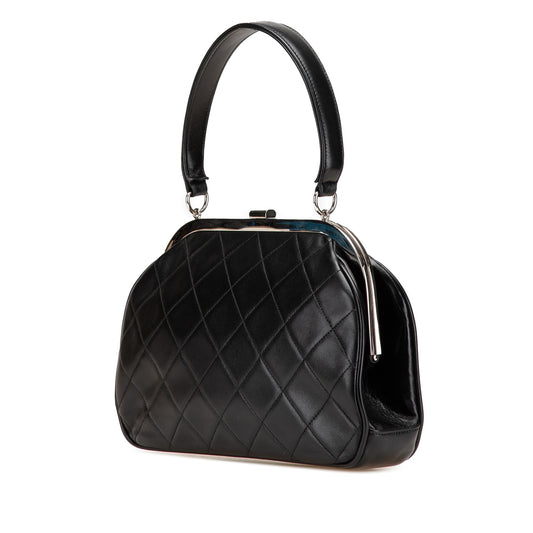 Chanel CC Quilted Lambskin Kiss Lock Frame Top Handle Bag