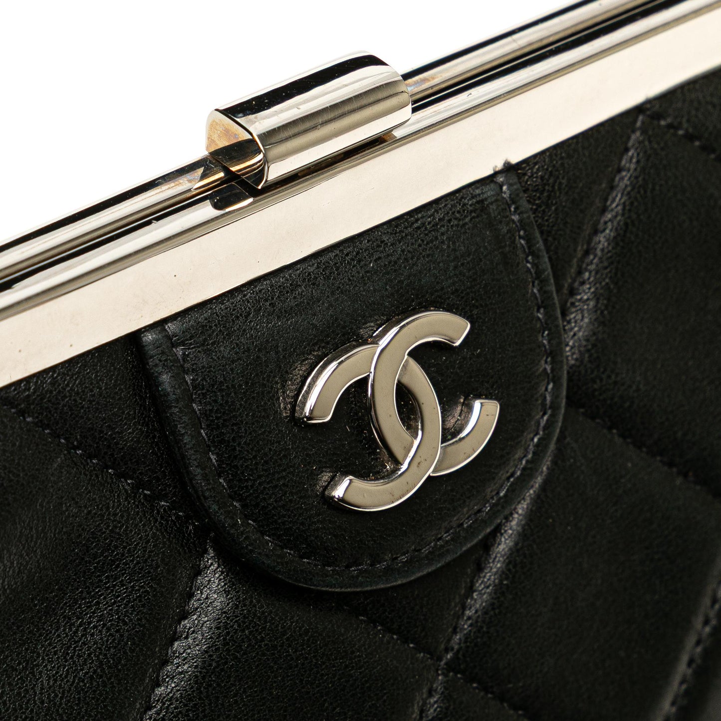Chanel CC Quilted Lambskin Kiss Lock Frame Top Handle Bag