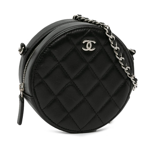 Chanel CC Quilted Lambskin Round Clutch with Chain