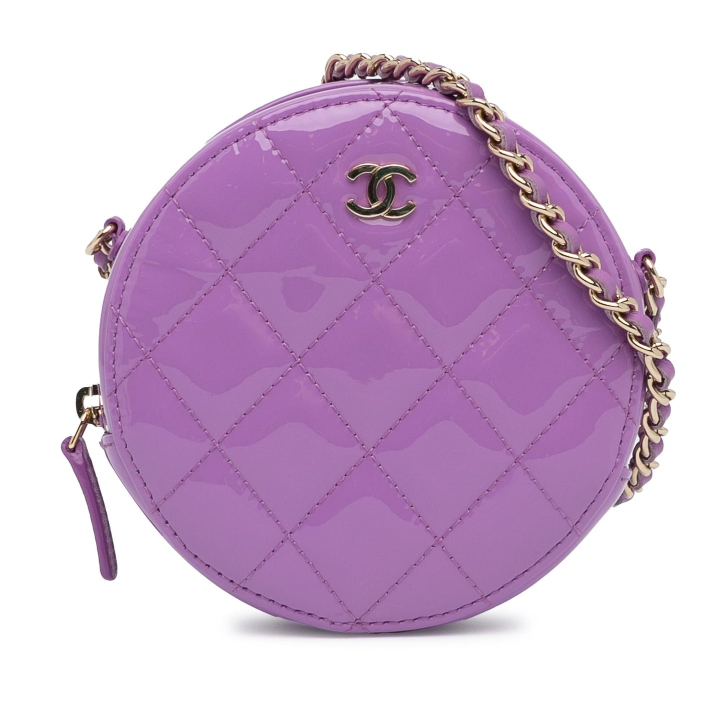 Luxury Chanel CC Quilted Patent Round Clutch With Chain (SHG-g7ORNQ)
