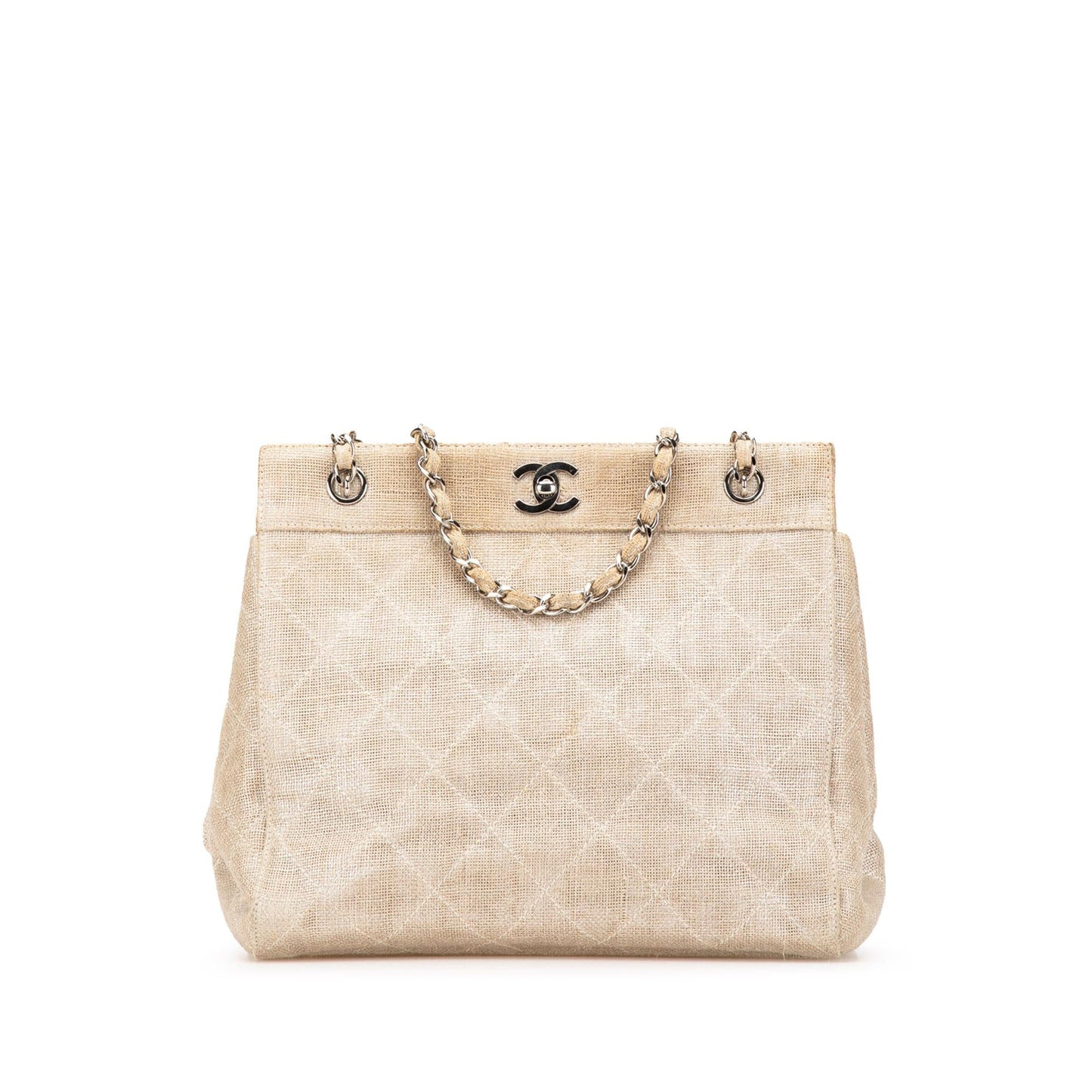 Chanel CC Stitched Linen Chain Tote