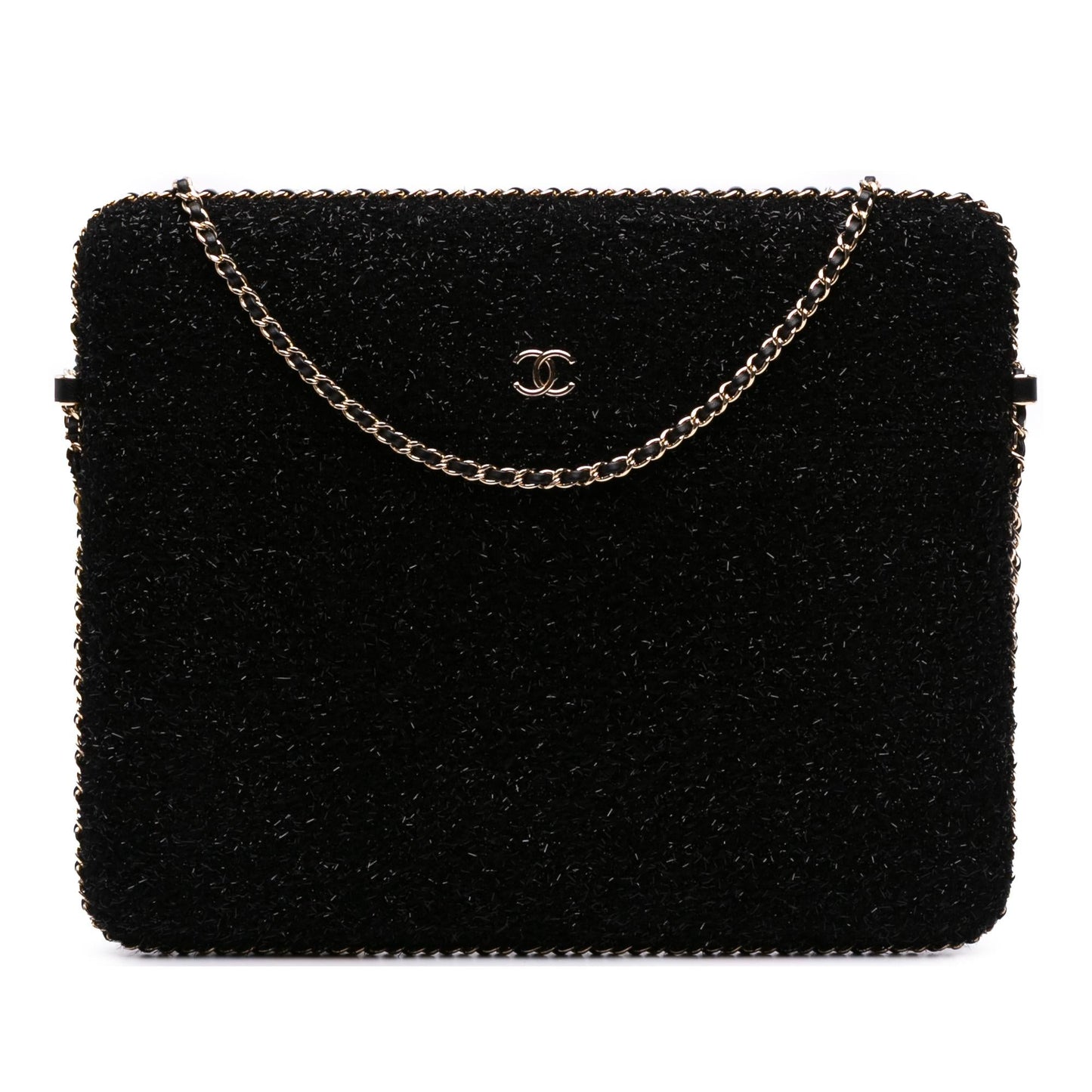 Chanel CC Tweed Chain Around Tablet Holder Crossbody