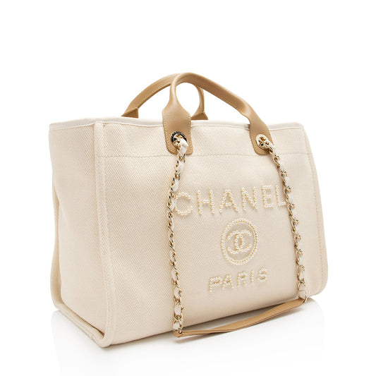 Chanel Canvas Pearl Deauville Medium Tote (SHF-Hmgrlc)