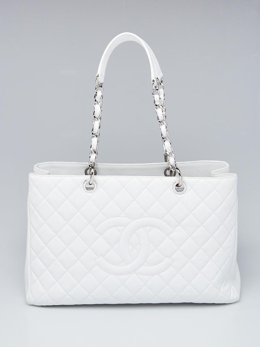 Luxury Chanel White Quilted Caviar Grand Shopper Tote GST