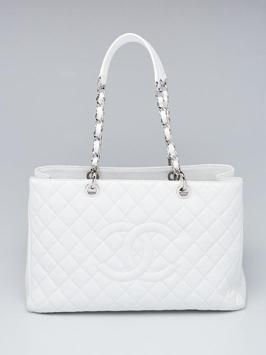 Luxury Chanel White Quilted Caviar Grand Shopper Tote GST