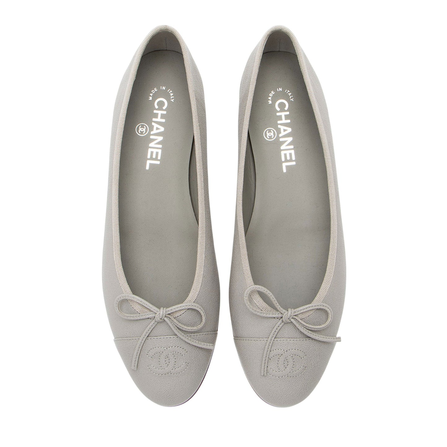 Chanel Caviar Leather CC Cap Toe Ballet Flats - Size 10 / 40