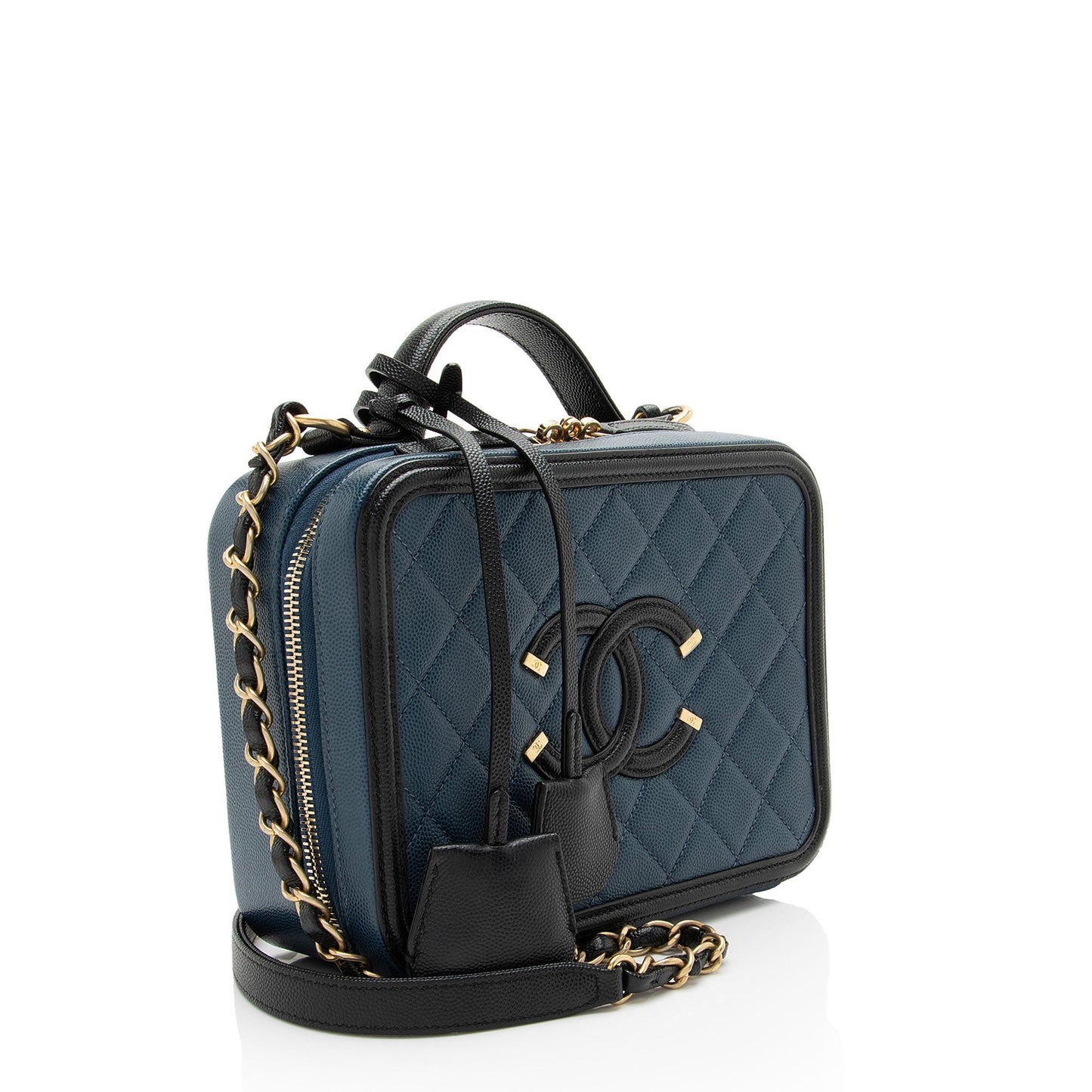 Chanel Caviar Leather CC Filigree Medium Vanity Case