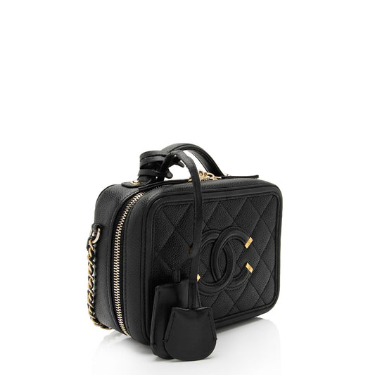 Chanel Caviar Leather CC Filigree Small Vanity Case (SHF-cBEpCt)