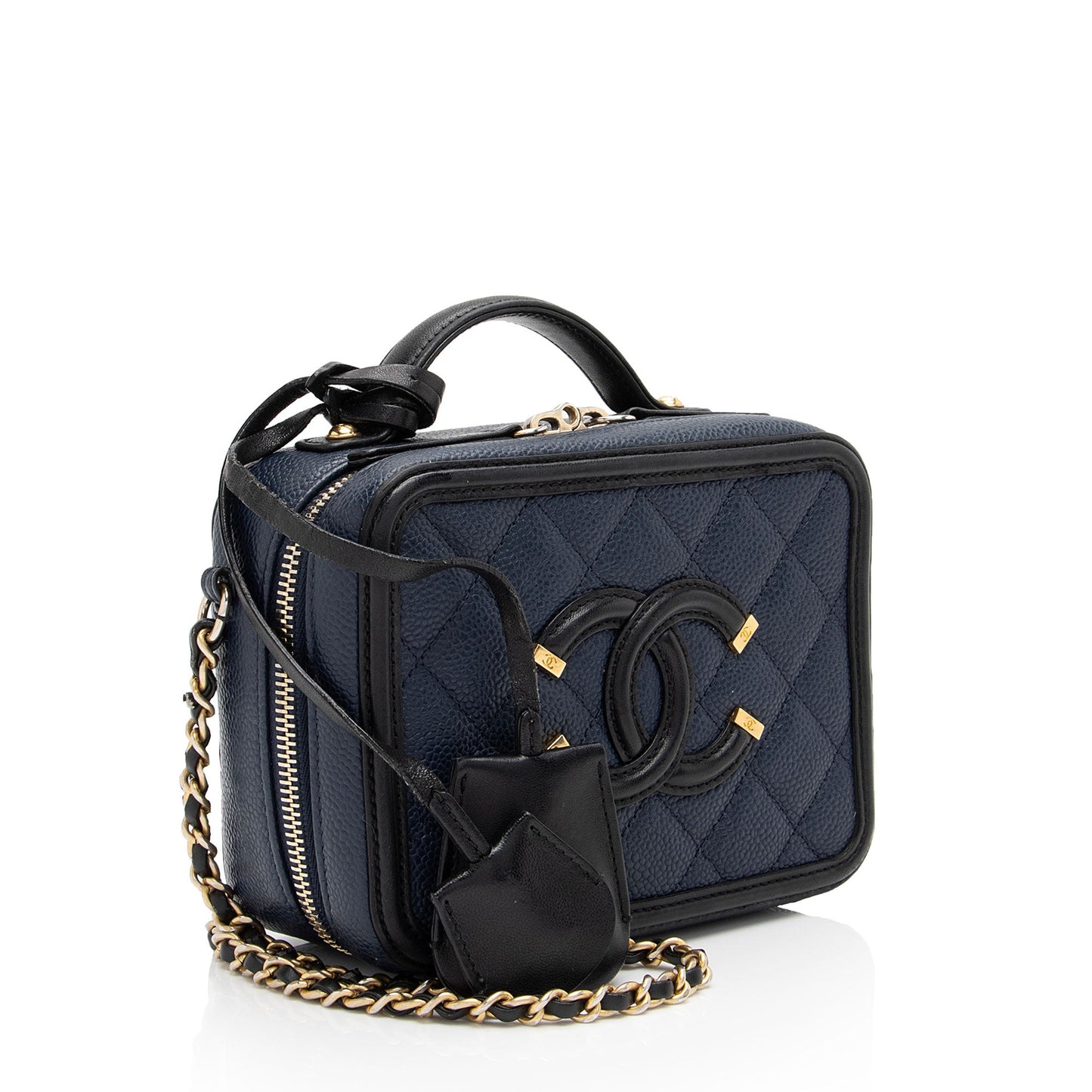Chanel Caviar Leather CC Filigree Small Vanity Case (SHF-v02lq3)