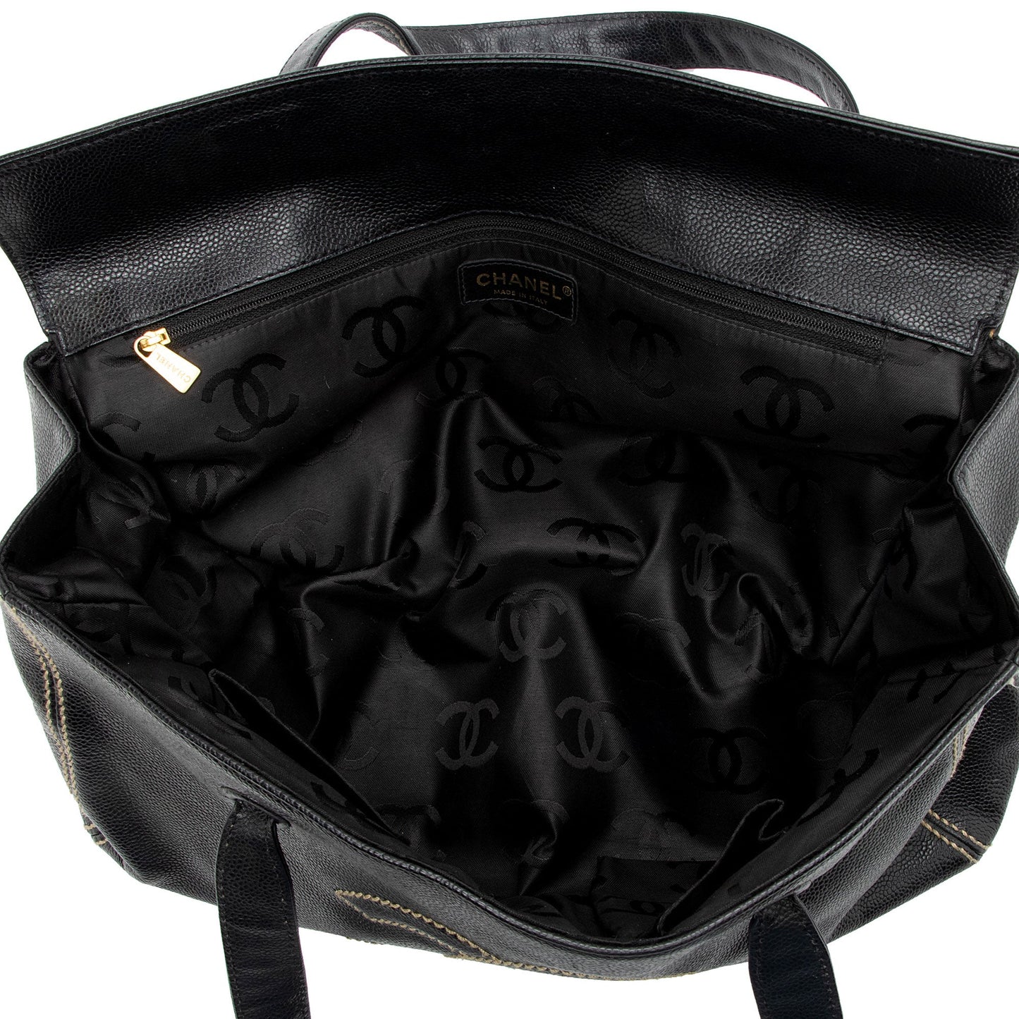 Chanel Caviar Leather Stitched CC Flap Satchel (SHF-ewpcah)