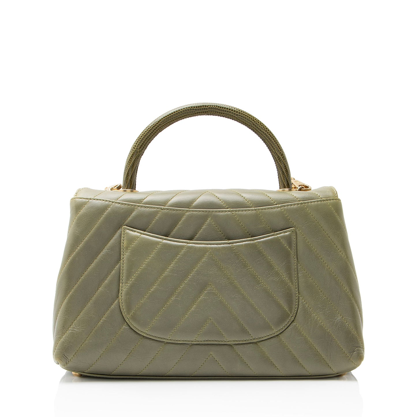 Chanel Chevron Aged Calfskin Lizard Coco Small Top Handle