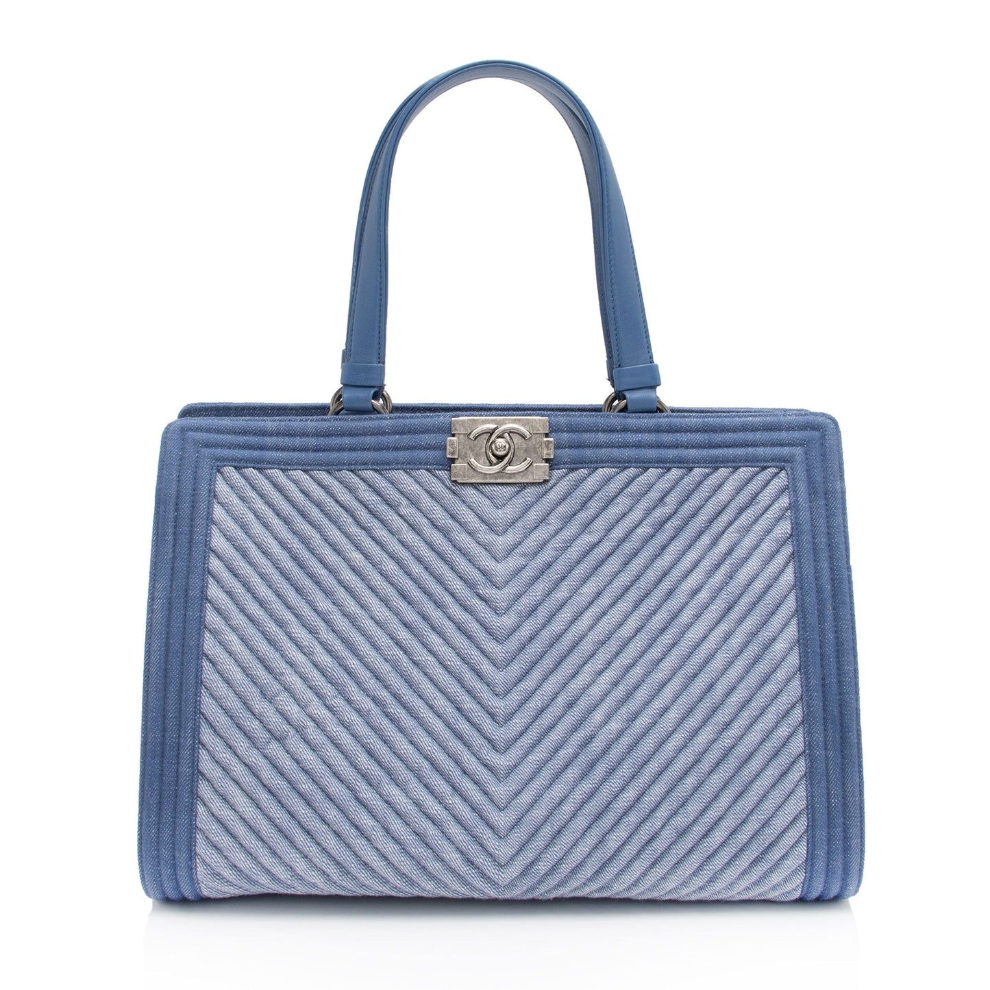 Chanel Chevron Denim Boy Tote