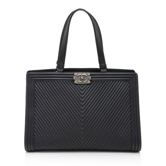 Chanel Chevron Lambskin Boy Shopping Tote